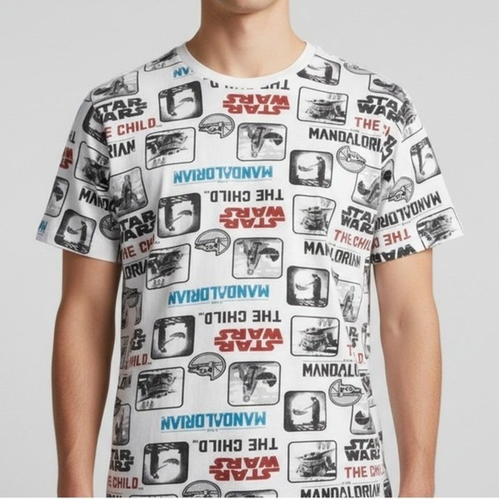 Star Wars Mandalorian The Child Graphic Tee Shirt All Over Print Unisex XL White